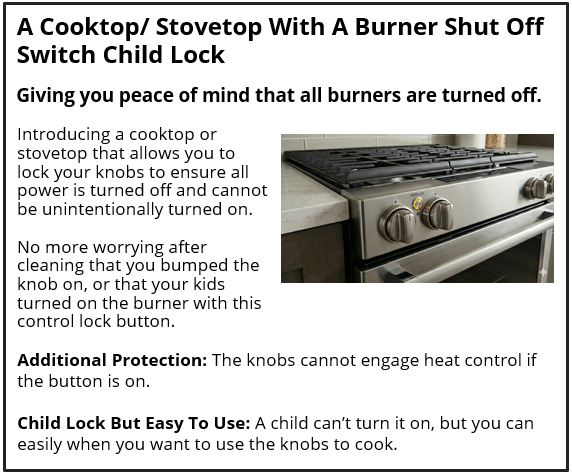 A Cooktop/Stovetop With A Burner Shut Off Switch Child Lock