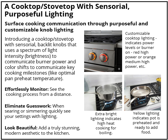A Cooktop/Stovetop With Sensorial, Purposeful Lighting